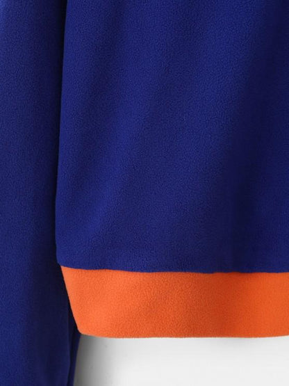 Half Zip Colorblock Fleece Crop Sweatshirt - LuckyFash™