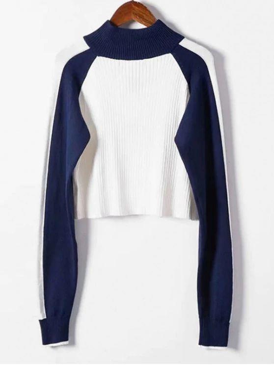 Half Zip Cropped Color Block Sweater - LuckyFash™
