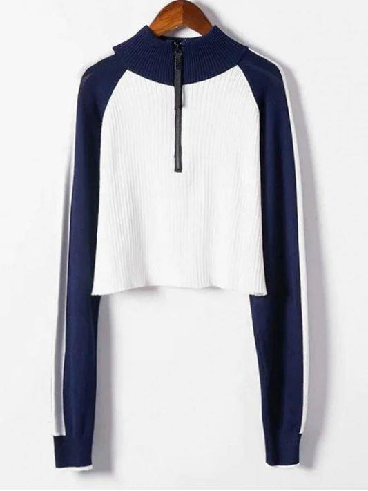 Half Zip Cropped Color Block Sweater - LuckyFash™
