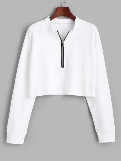 Half Zip Cropped Pullover Sweatshirt - LuckyFash™