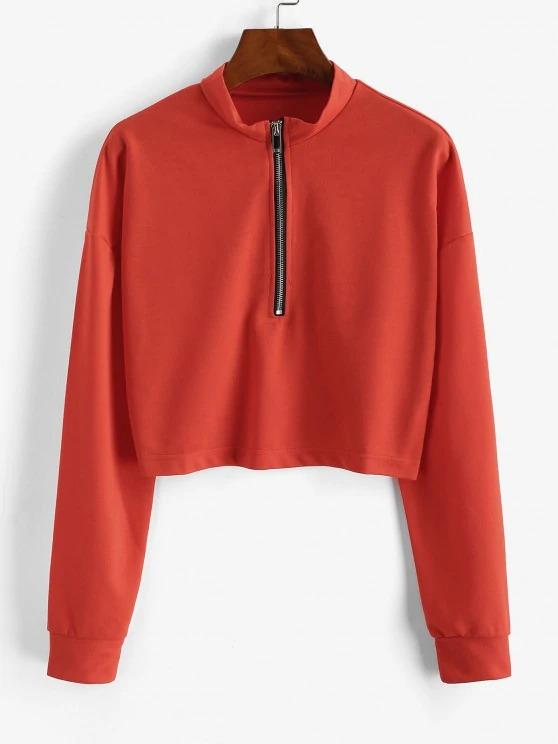 Half Zip Cropped Pullover Sweatshirt - LuckyFash™