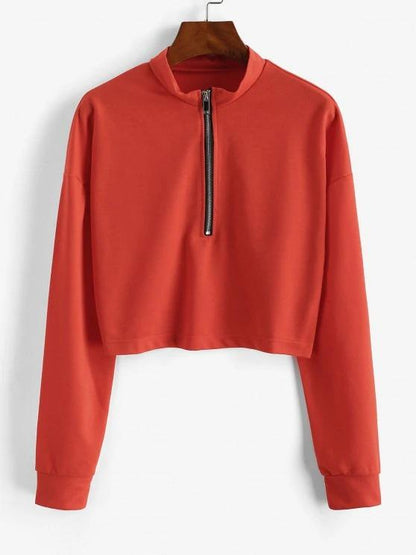 Half Zip Cropped Pullover Sweatshirt - LuckyFash™