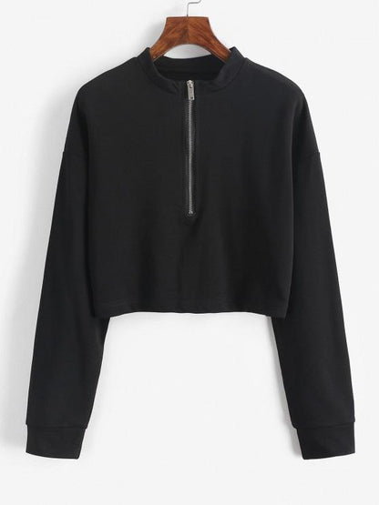 Half Zip Cropped Pullover Sweatshirt - LuckyFash™