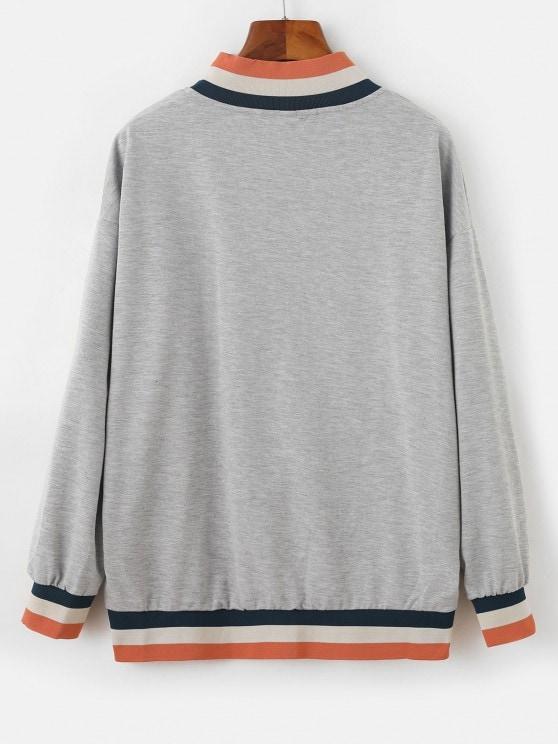 Half Zip Stripes Panel Letter Graphic Sweatshirt - LuckyFash™