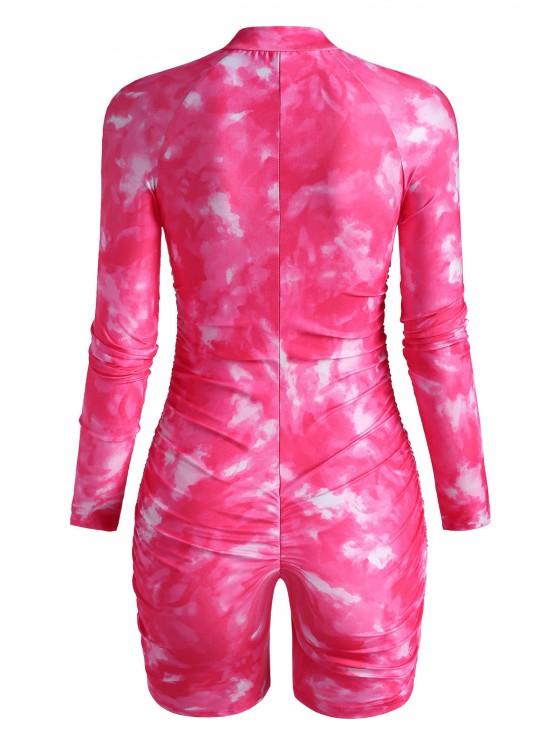 Half Zip Tie Dye Ruched Cycling Romper - LuckyFash™
