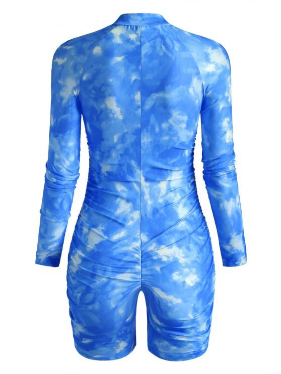 Half Zip Tie Dye Ruched Cycling Romper - LuckyFash™