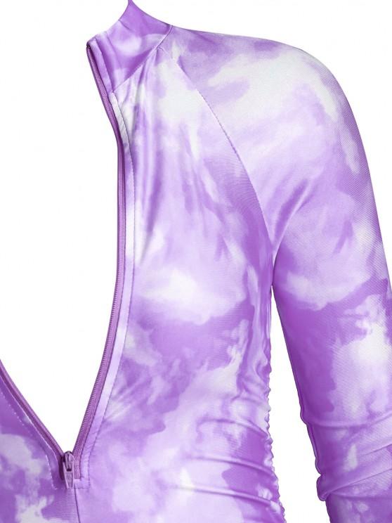 Half Zip Tie Dye Ruched Cycling Romper - LuckyFash™