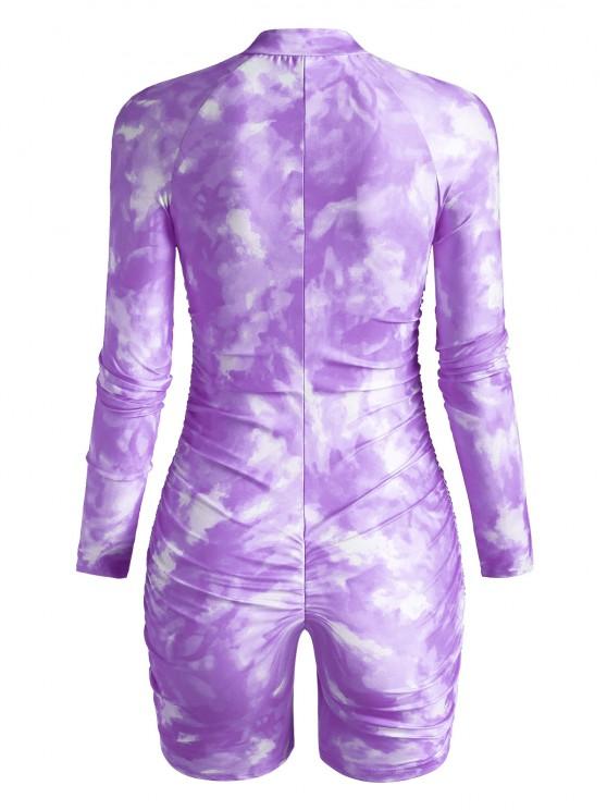 Half Zip Tie Dye Ruched Cycling Romper - LuckyFash™