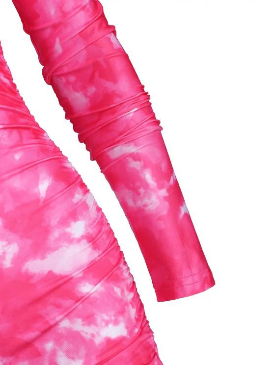 Half Zip Tie Dye Ruched Cycling Romper - LuckyFash™