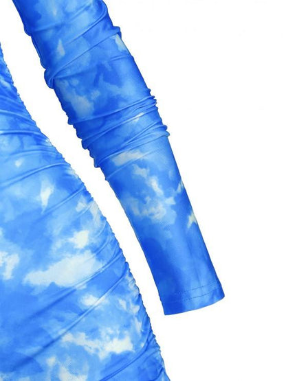 Half Zip Tie Dye Ruched Cycling Romper - LuckyFash™