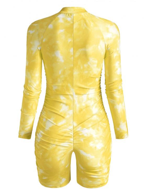 Half Zip Tie Dye Ruched Cycling Romper - LuckyFash™