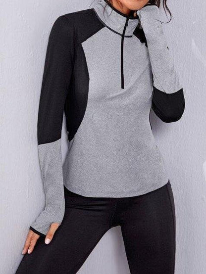 Half Zip Two Tone Sports Sweatshirt With Thumb Hole - LuckyFash™