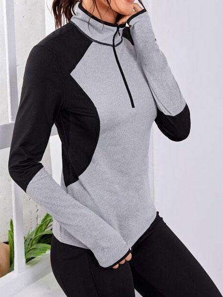 Half Zip Two Tone Sports Sweatshirt With Thumb Hole - LuckyFash™