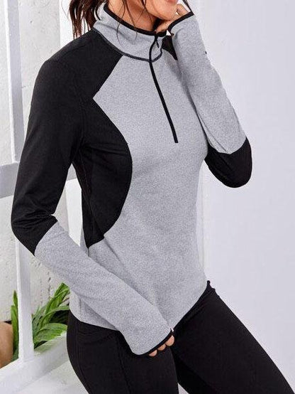 Half Zip Two Tone Sports Sweatshirt With Thumb Hole - LuckyFash™