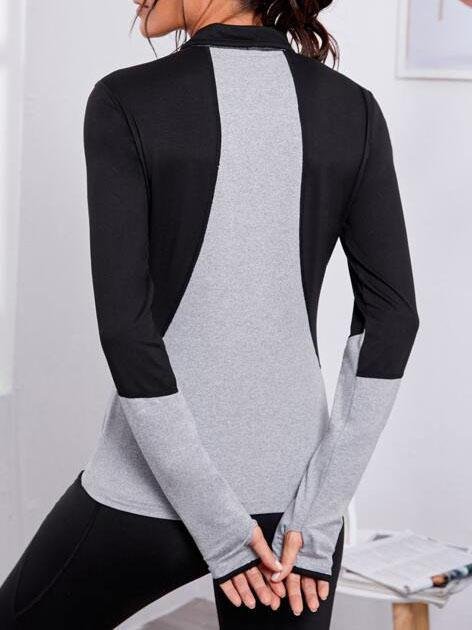 Half Zip Two Tone Sports Sweatshirt With Thumb Hole - LuckyFash™