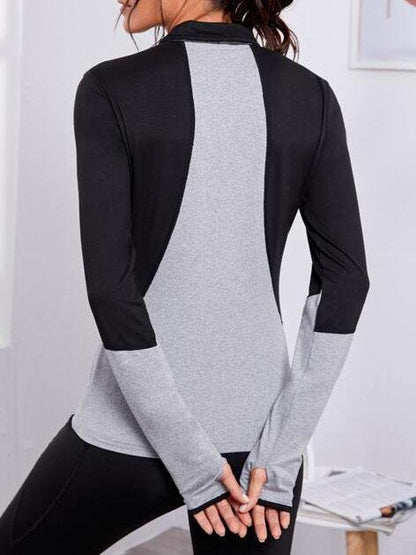 Half Zip Two Tone Sports Sweatshirt With Thumb Hole - LuckyFash™