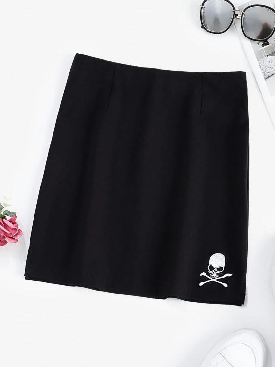 Halloween Skull Embroidered Mini Skirt - LuckyFash™