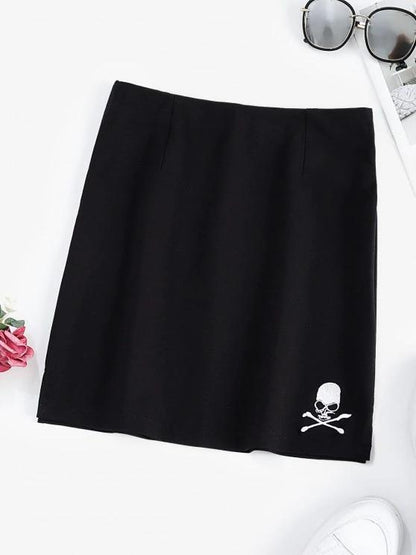 Halloween Skull Embroidered Mini Skirt - LuckyFash™