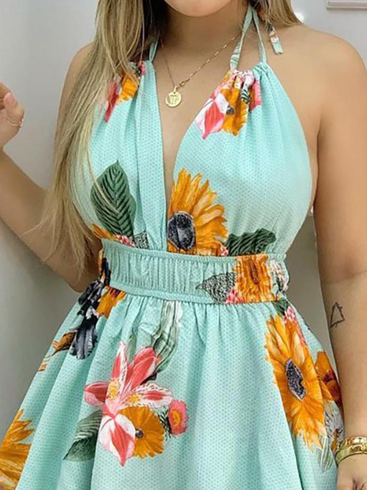 Halter Floral Print Ruffle Hem Romper - LuckyFash™
