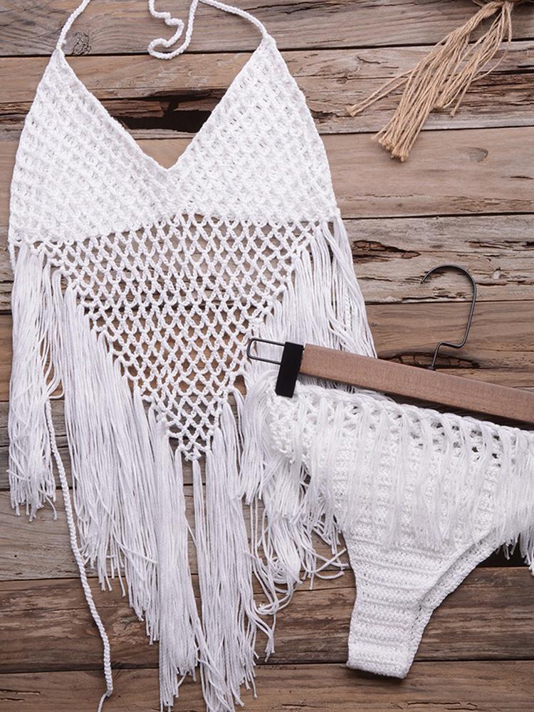 Halter Hollow Out Tassel Design Bikini Set - LuckyFash™