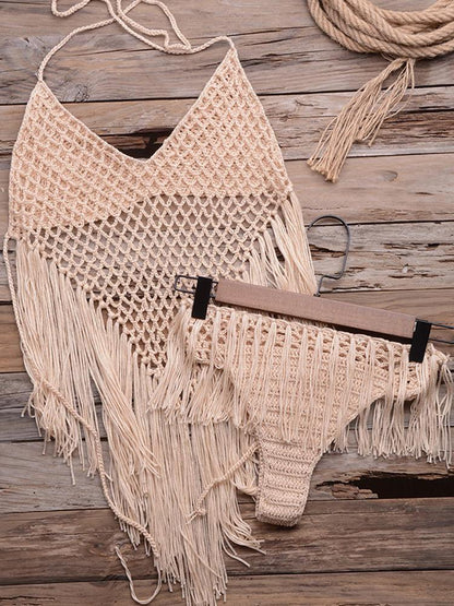 Halter Hollow Out Tassel Design Bikini Set - LuckyFash™
