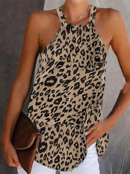 Halter Neck Pullover Round Neck Leopard Print Vest - LuckyFash™