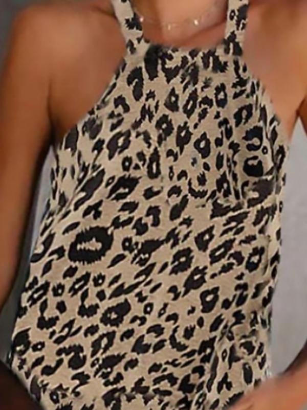 Halter Neck Pullover Round Neck Leopard Print Vest - LuckyFash™