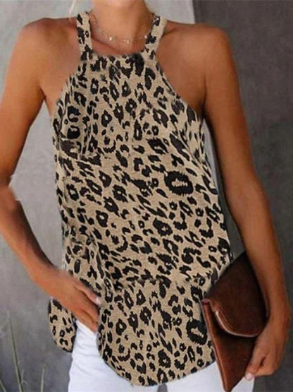 Halter Neck Pullover Round Neck Leopard Print Vest - LuckyFash™