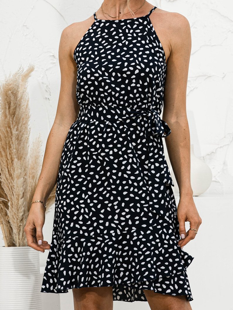 Halter Neck Ruffle Print Sleeveless Dress - LuckyFash™