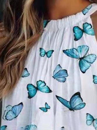 Halter Off Shoulder Burrterfly Printed Tank Top - LuckyFash™