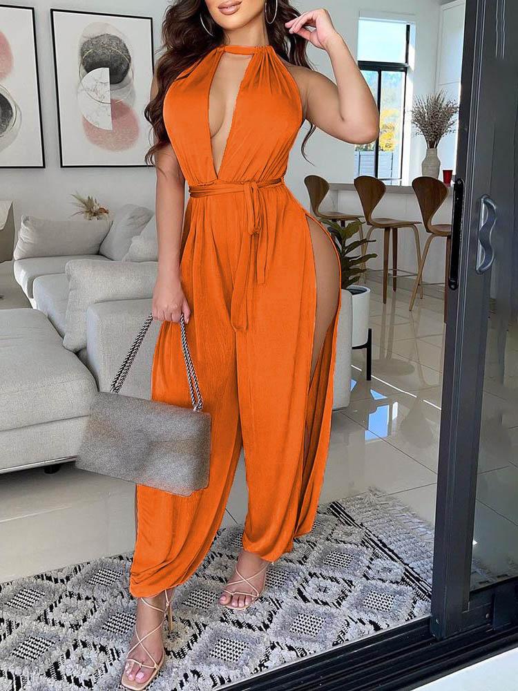 Halter Open Front High Slit Jumpsuit - LuckyFash™