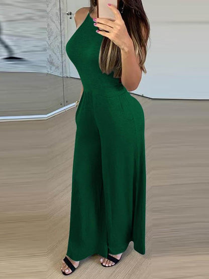 Halter Plain Pocket Design Wide Leg Jumpsuit - LuckyFash™