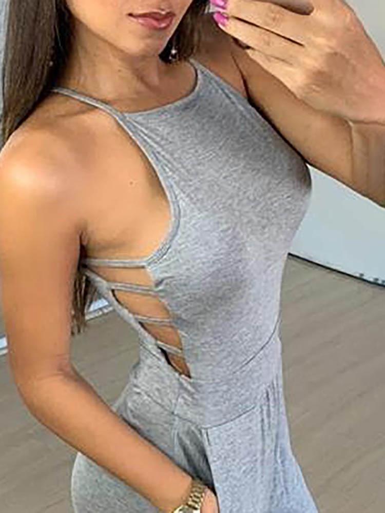 Halter Plain Pocket Design Wide Leg Jumpsuit - LuckyFash™