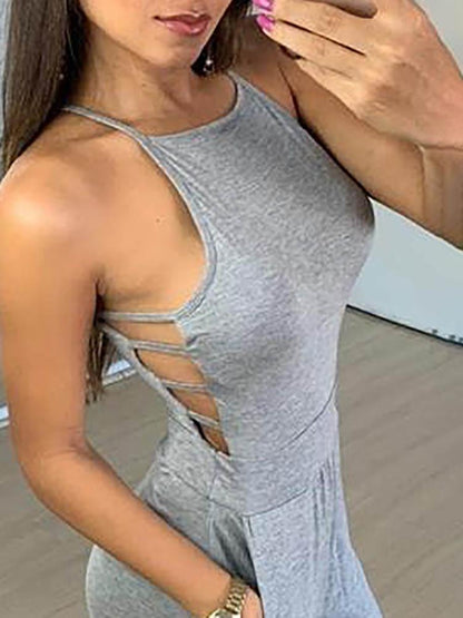 Halter Plain Pocket Design Wide Leg Jumpsuit - LuckyFash™