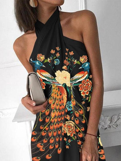 Halter Print Loose Irregular Casual Dress - LuckyFash™