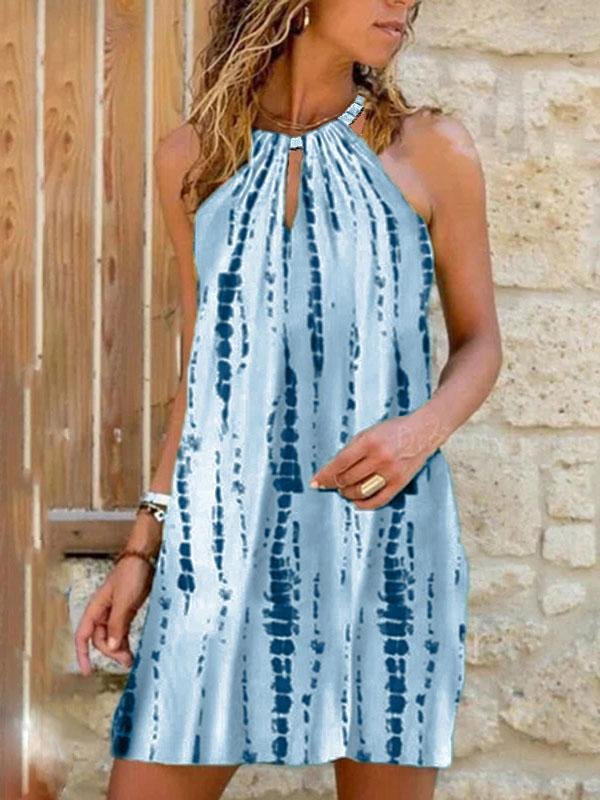 Halter Print Sleeveless Vest Dress - LuckyFash™