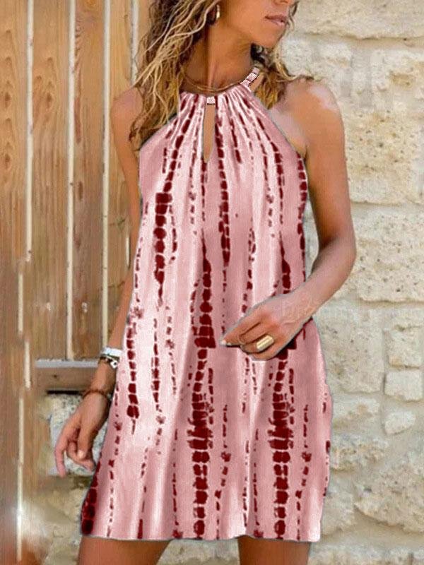 Halter Print Sleeveless Vest Dress - LuckyFash™