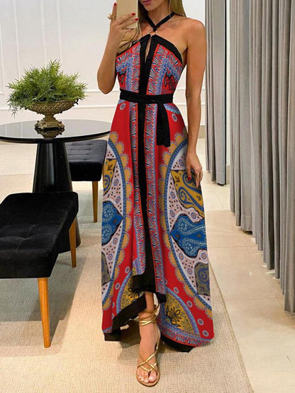 Halter Scarf Print High Slit Maxi Dress - LuckyFash™
