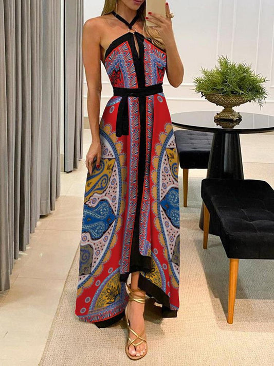 Halter Scarf Print High Slit Maxi Dress - LuckyFash™