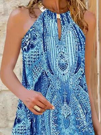 Halter Sleeveless Printed Casual Dress - LuckyFash™