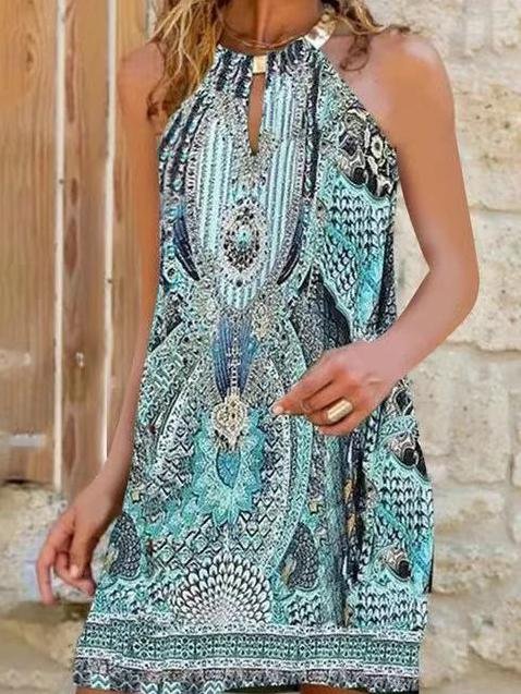 Halter Sleeveless Printed Casual Dress - LuckyFash™