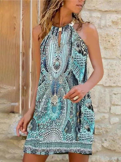 Halter Sleeveless Printed Casual Dress - LuckyFash™