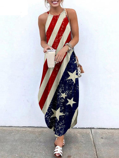 Halter Sling Irregular Slit Printed Dress - LuckyFash™