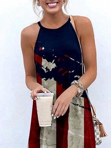 Halter Sling Irregular Slit Printed Dress - LuckyFash™