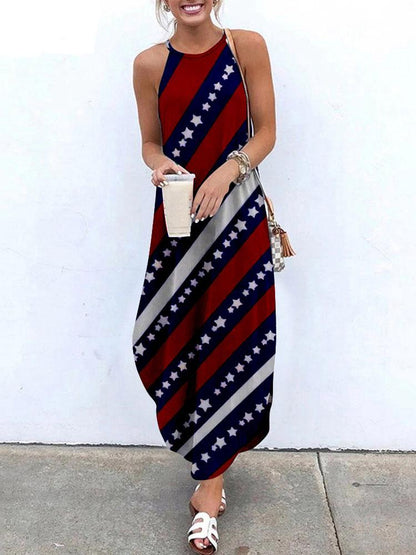 Halter Sling Irregular Slit Printed Dress - LuckyFash™