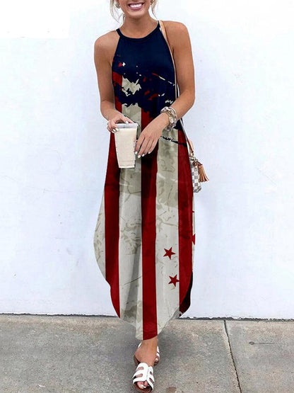 Halter Sling Irregular Slit Printed Dress - LuckyFash™