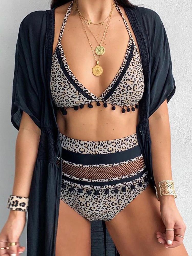 Halter Spaghetti Strap Cheetah Print Bikini - LuckyFash™