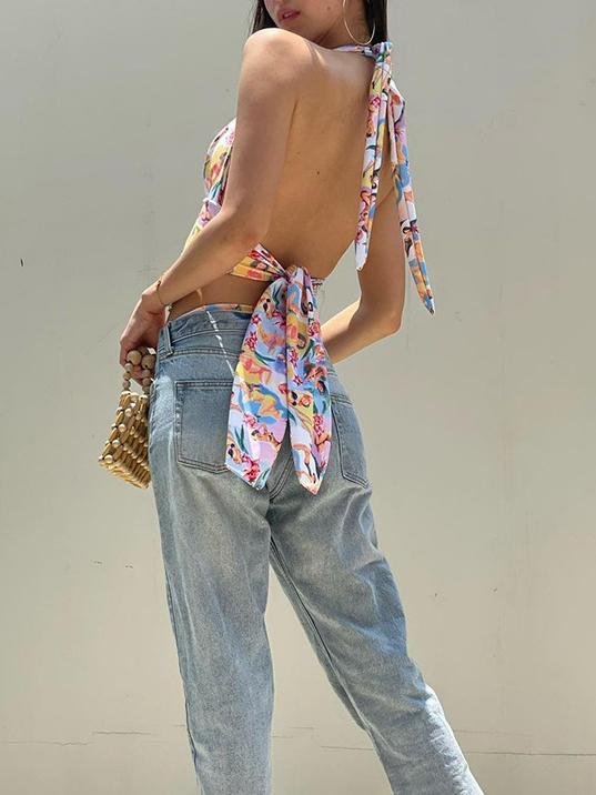 Halterneck Character Print Tie Rope Vest - LuckyFash™