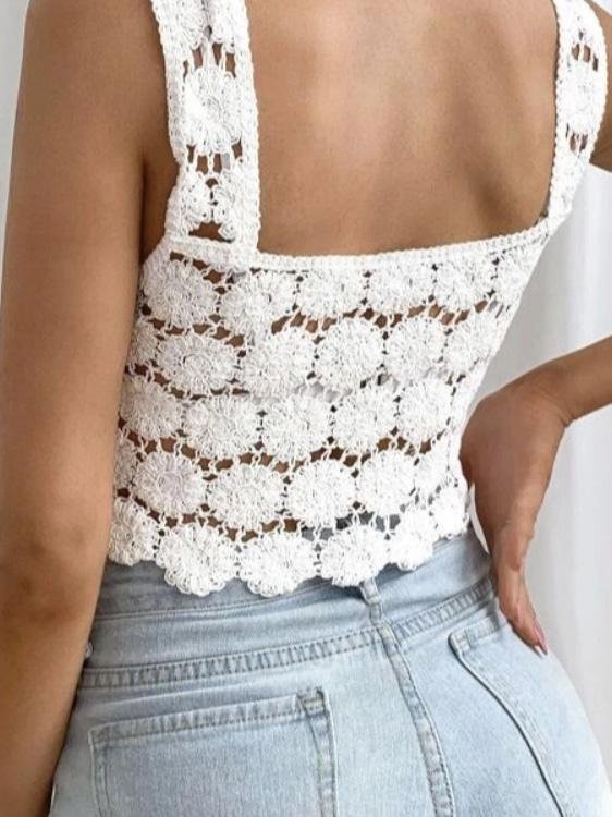 Hand Hook Chrysanthemum Cute Tank Tops - LuckyFash™