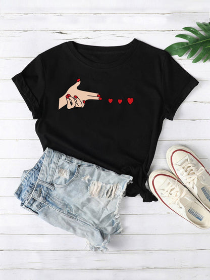 Hands And Heart Print Tee - LuckyFash™